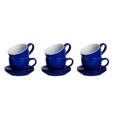 12 Piece Coloured Cappuccino Cup & Saucer Set Tea & Coffee Cup 250ml Navy