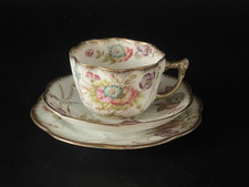 Antique Floral Gilded Tea Cup, Saucer And Plate Trio Pattern No.1034