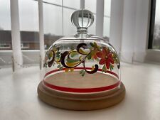 Vintage Hand Painted Glass & Wood Cheese Dome Board | Rare Item | Superb