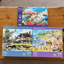 3 x 500 piece Corner Piece puzzle bundle lot - water beach cottage ALL COMPLETE
