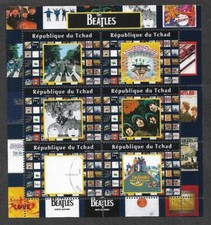 The Beatles - LP Record Album Covers used-cto stamps-Tchad 2021