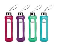MyBento Eco Friendly Glass Sports Water Bottle with Silicone Cover & Wrist Strap