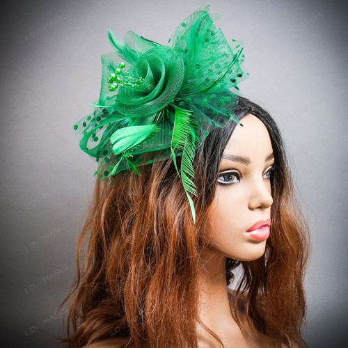 Green fascinator hat with veil - green,