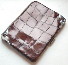 ANTIQUE CROCODILE LEATHER & SILVER CIGAR CASE WALLET LONDON 1903