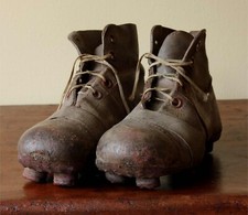 Child's Brown Leather Football Boots. Kids Vintage Soccer Shoes. Well Worn c1940