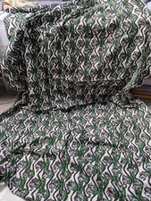 African Elephant Print Material - Green, White & Black Fabric - 2 Yards