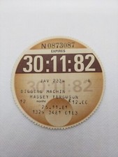 Digging Machine Massey Ferguson 1982 Original Old Road Car Tax Disc Discs LVLO