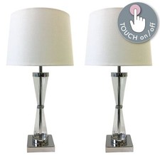 Pair of Touch Control Bedside Lights Table Lamps Modern Chrome White Shade