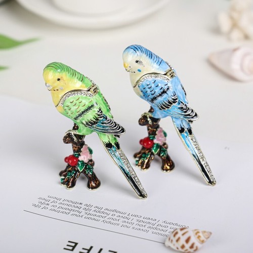 Enamel budgie trinket - budgie, box