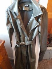 Long Khaki Pvc Trench Coat New.button Down With Collar And Belt.