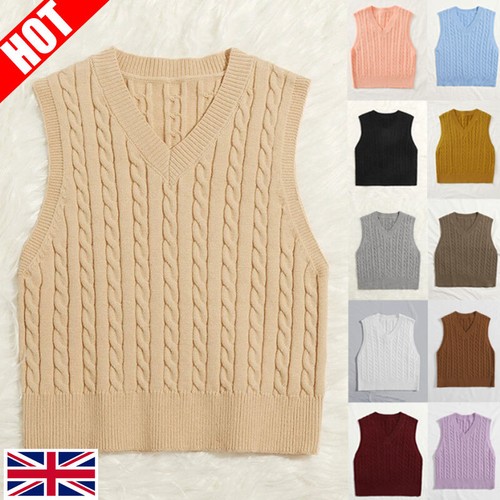 Women knitted vest neck - women, v-neck