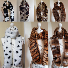 Animal Faux Fur Thick Fluffy Warm Winter Collar Scarf Leopard Dalmatian 