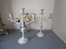 2 x  painted metal candelabra shabby chic. rustic 30 cm. pair. 