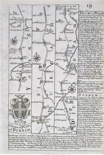 Old antique road map durham - old,
