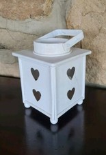 Decorative White Wooden Candle Lantern Heart Cut Out Shabby Chic Style
