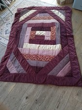 Vintage  Patchwork Quilt Eiderdown Velvet Purple  Berry Fabric Double 