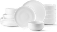 18-Pieces Plates and Bowls Sets White, Porcelain Kitchen Dinnerware Set