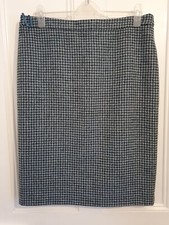 Moon Tweed Blue Navy Luxury fabric Pure Wool Skirt Size UK 18
