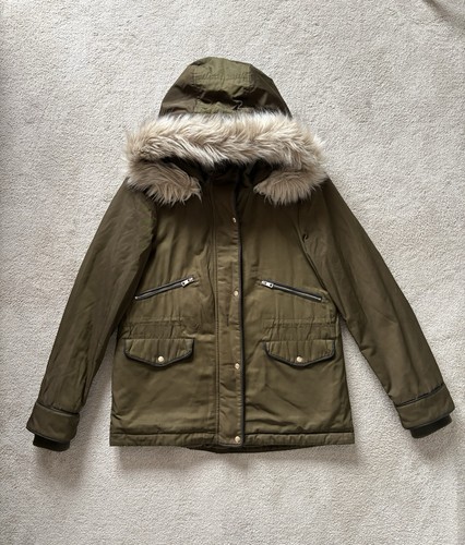 Zara khaki parka coat faux - parka, xs
