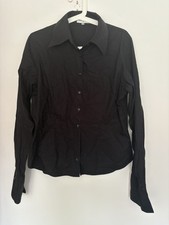 Anne Fontaine Sumari black cotton shirt, size 44, fold over cuffs, fitted waist