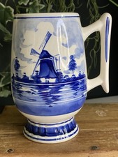 Handpainted vintage Delft jug Blue windmill design.