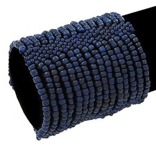 Dark Blue Glass Beaded Stretch