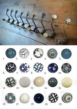 Blue & White Ceramic Knob Antique Iron Twist Hook | Shabby Chic Coat Hook