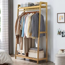 Wooden Clothes Rail Rack Garment Hanging Stand Corner Open Wardrobe Heavy Duty 