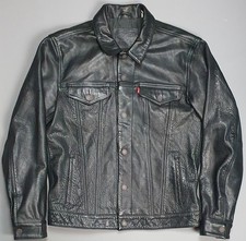 Levis Mens Leather Trucker Jacket Size Large Black Biker Buffalo Motorcycle