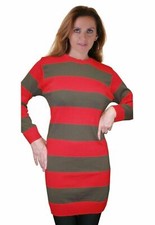 Ladies Horror Freddy Krueger Style Halloween Red Green Stripe Knitted Jumper UK