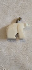Southwestern Alabaster Fetish Bear Pendant White With Turquoise Eyes