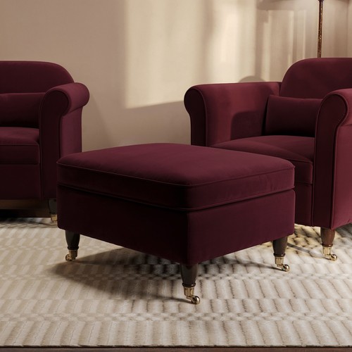 Burgundy velvet footstool - burgundy,