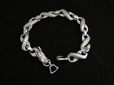 White Metal Silver Plated? Dragon Head Textured Link BRACELET  18.7g