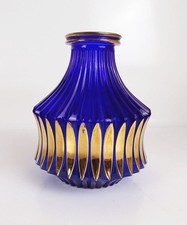 Old Vase Glass Blue Gold Art Deco Design Pressed Glass GDR Vintage