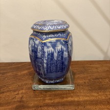 Ringtons Millennium  Blue & White 6 Sided Tea Caddy. Displays Cathedrals/Abbey