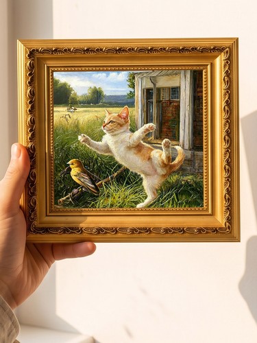 White kitten pouncing oil - white,