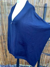Frank Usher Navy Knitted Oversized Zip Front Embellished Cape Poncho Cardigan ML