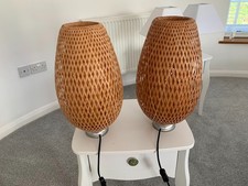 Tall Rattan / Bamboo bedside lamps with wite metal bases x 2