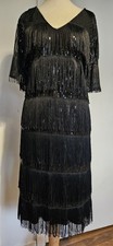 PHASE EIGHT Dress Sz 24 £140 Black fringe 20s party wedding guest flapper Sequin