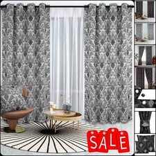 Fully Lined Thermal Jacquard Curtains Eyelet Ring Top Ready Made Pair Curtains*