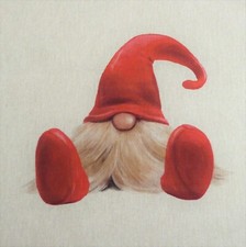 RED GONK CHRISTMAS ELF Linen Look Cotton Fabric - CUSHION PANELS & by the Metre