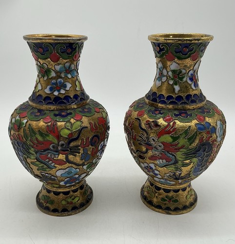 Pair cloisonne enamel vases - cloisonne,