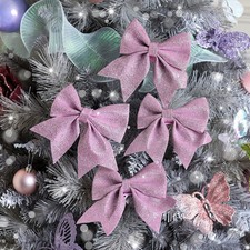 Set of 4 pink glitter bows - Christmas Tree Decoration