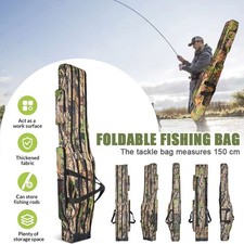 3 Compartments 150cm Folding Fishing Rod Holdall Bag Carry Case For Rods & Reels