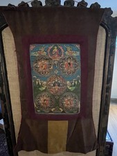 Early 1900s Antique Tibetan Buddhist Medicine Thangka Hand Painted Silk