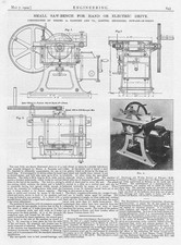 1909 Antique Engineering Print - Saw Bench for Hand or Electric Drive
