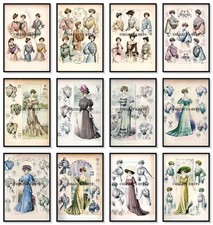 Victorian Gown Patterns, Fashion Plates, Set of 12 Art Prints, 8x10
