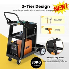 Welding Cart 3 Tier Trolley Chains Plasma Cutter Mig Arc Tig Welder 80kg Storage