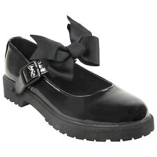 GIRLS SCHOOL SHOES KIDS WOMENS FLAT LOW LOAFERS BOW WORK T BAR GRIP DOLLY PUMPS