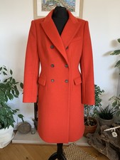 Zara Red Wool Coat Double Breasted Long Jacket Overcoat - Size Large